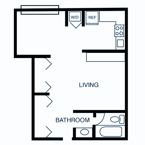 Floor plan for studio, 1 bath, 475 sqft